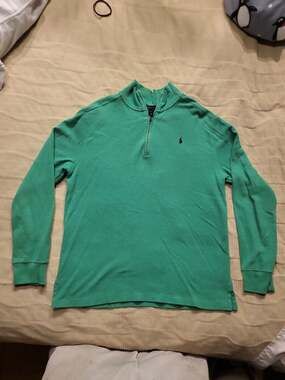Polo Ralph Lauren Boys XL (18-20) Green Waffle Knit Quarter-Zip Pullover